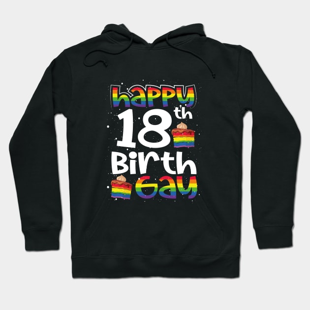 Gay Lesbian Pride Rainbow Flag LGBTQ 18TH Birthday Birthgay Hoodie by BonnaVida